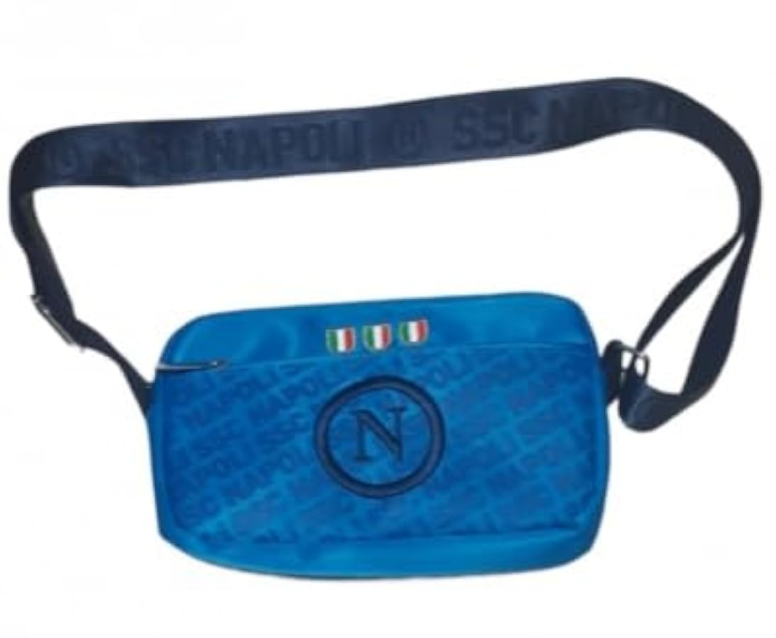 borsello in tessuto stampato logo ricamatoin blu